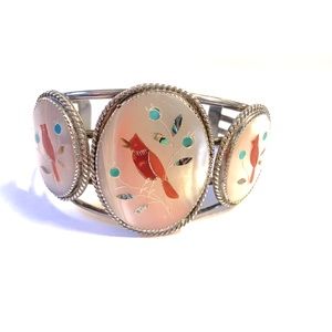 Vintage silver red bird bracelet